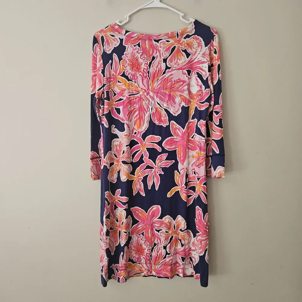 Lilly Pulitzer Pink Blue Dress 3/4 sleeve Floral Size Medium - Picture 7 of 9